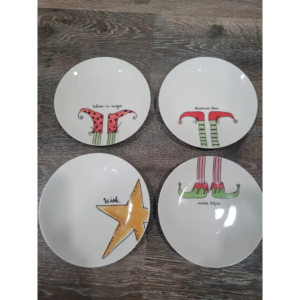Rae Dunn Magenta Holiday Christmas Elf and Star Cheer Magic Appetizer‎ Plates #5